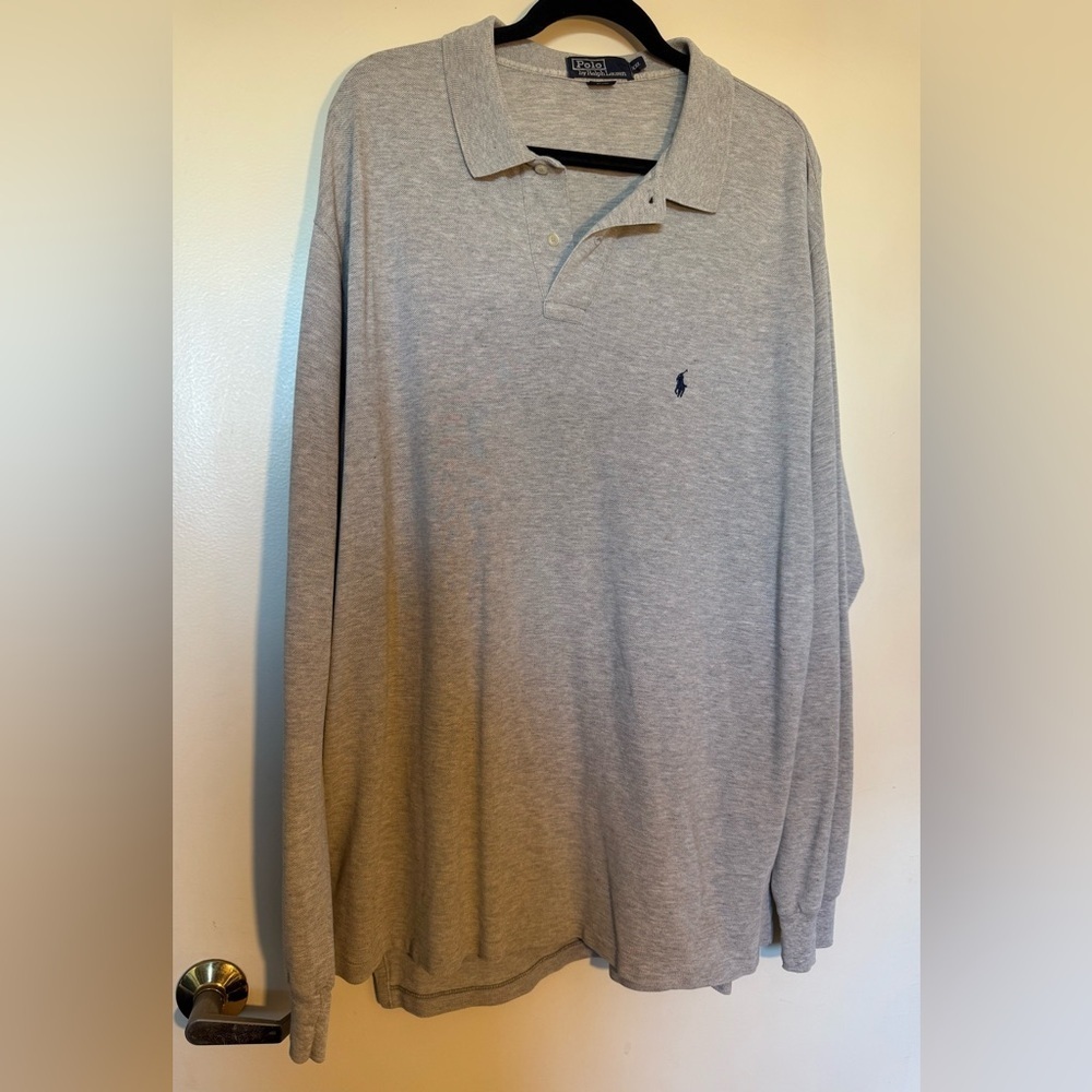 Polo by Ralph Lauren Heather Grey Long Sleeve Polo in Size XXL